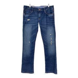 GAP Women's Easy Straight Jeans Size 31/12 Blue Distressed Cotton Stretch